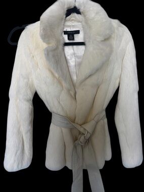 Arden B Cream real Fur Belted Jacket